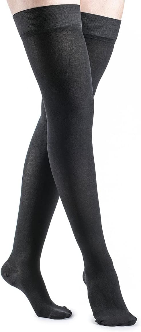 SIGVARIS Womens DYNAVEN Closed Toe ThighHighs wGripTop 2030mmHg Black Small Long